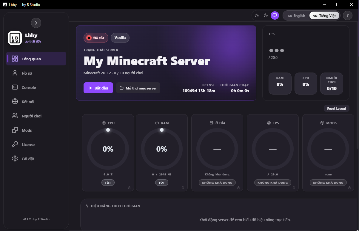 Lbby dashboard showing game server management